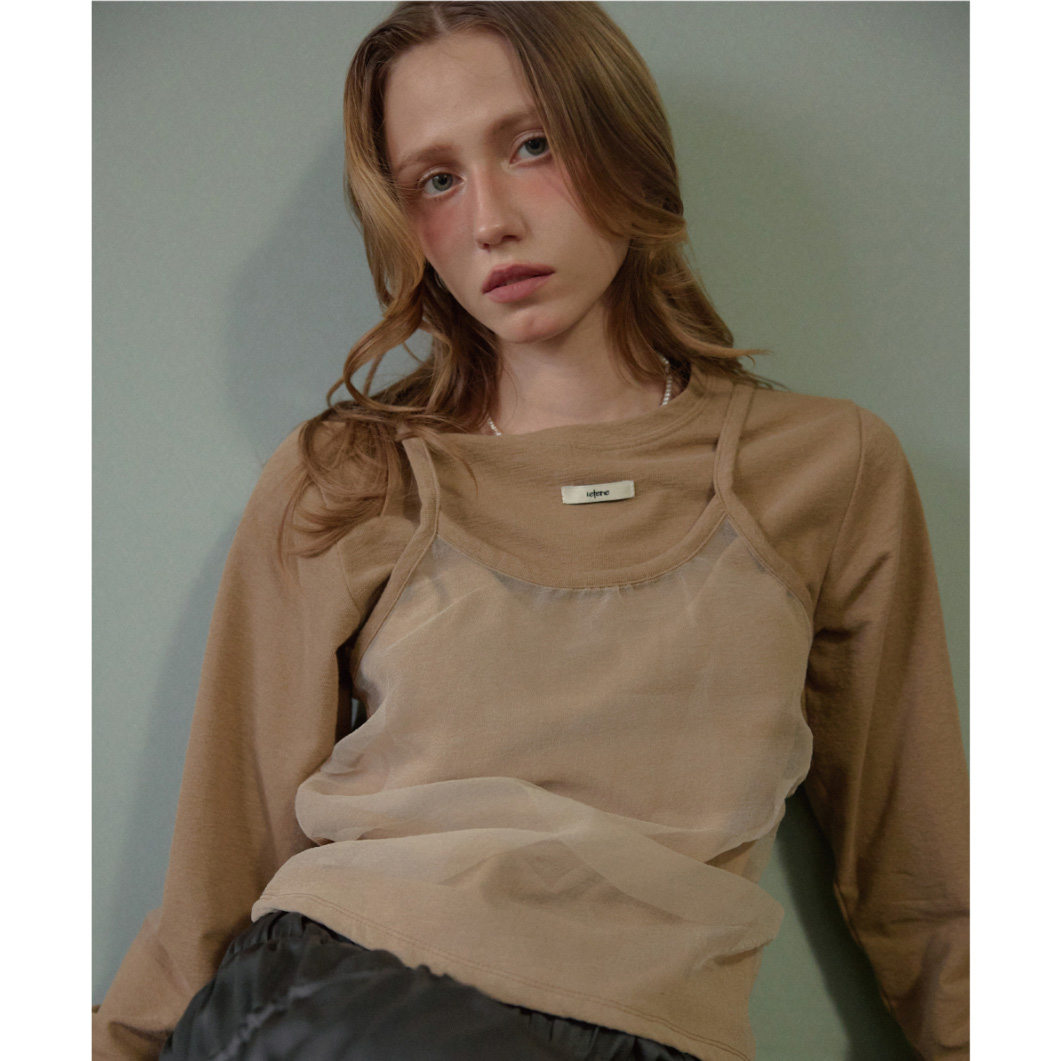 LETERIE 24秋季新品假两件纯色长袖正肩修身上衣韩国代购