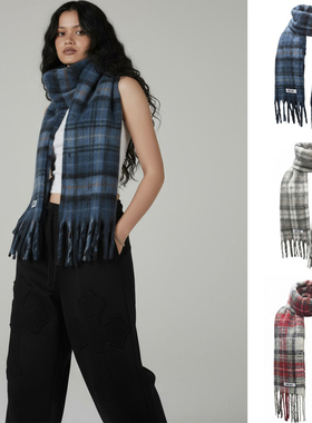 runningHIGH 25冬季新款格纹流苏保暖围巾复古学院风围脖韩国代购