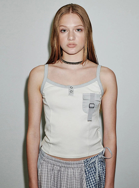 runningHIGH 25夏季新款美式拼接口袋辣妹吊带背心韩国代购