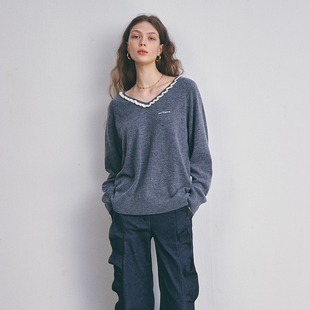 现货安宥真金奈延李沅禧同款DEW E DEW E荷叶边V领毛衣韩国代购