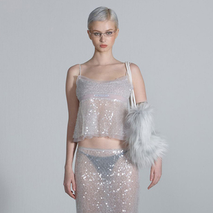 SCULPTOR 24秋季新品透视系闪片吊带背心y2k辣妹上衣韩国代购