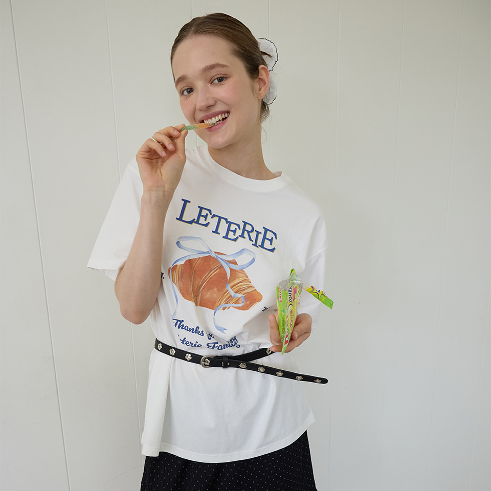 LETERIE 25夏季新品宽松牛角包印花短袖休闲百搭T恤韩国代购