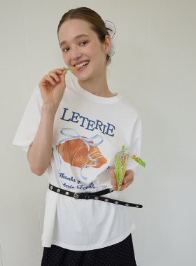 LETERIE 25夏季新品宽松牛角包印花短袖休闲百搭T恤韩国代购