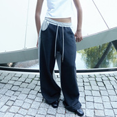 Jennie同款 韩国代购 CERRIC 拼接撞色运动风宽松休闲裤