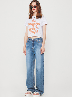 CRANK 2023夏季新品水洗泛白牛仔裤直筒百搭长裤女韩国正品代购