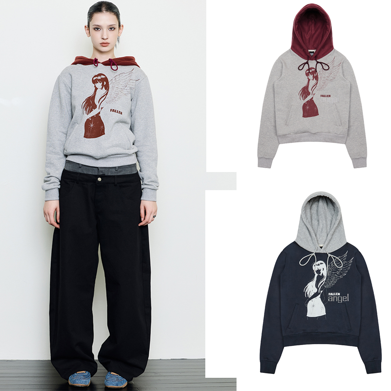 LUV IS TRUE 25冬季新款拼色连帽卫衣印花宽松休闲帽衫韩国代购