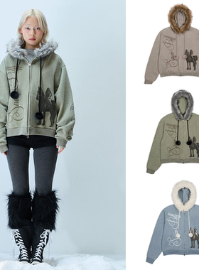 LARTIGENT 25冬季新款韩版印花连帽衫外套加绒卫衣韩国代购