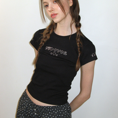 CRANK 25夏季新品水钻字母修身短袖T恤纯色百搭短上衣韩国代购