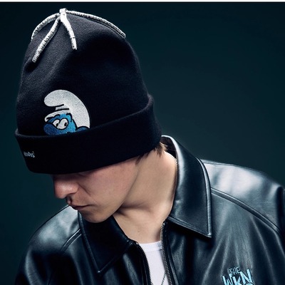 WKNDRS 蓝精灵联名25夏季新品可爱卡通印花针织帽韩国代购