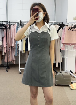 百搭休闲A字纯色金属扣收腰