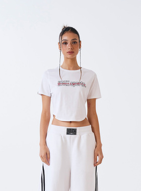 HDEX 25夏季新品修身字母刺绣圆弧下摆短袖T恤韩国代购