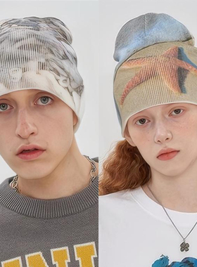 UNALLOYED23春 复古潮流文艺复兴图案针织帽男女同款韩国正品代购