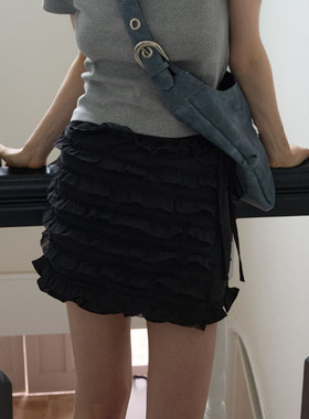 LETERIE 25夏季新品蕾丝荷叶边系带半身裙一片式屁帘韩国代购