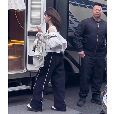黑L现货赵露思同款HDEX 25春宽松拼色阔腿运动休闲裤韩国代购