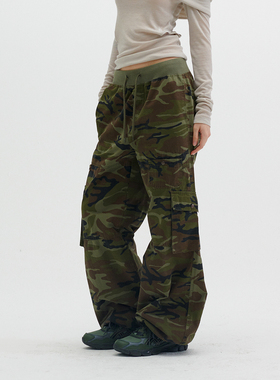 runningHIGH 24新款春夏季多口袋工装长裤宽松迷彩直筒裤韩国代购