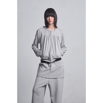 CERRIC 26春新品褶皱拉链短款外套纯色百搭卫衣