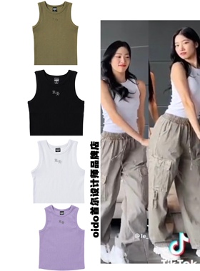 lesserafim中村一叶同款runningHIGH工字型修身无袖圆领纯色背心