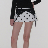 波点现货CRANK 25秋甜美纯欲芭蕾风蕾丝可拆卸半身裙韩国代购