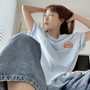 现货oido 姜涩琪同款ISTKUNST背后笑脸印花短袖T恤