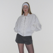 米黄现货CRANK 25秋宽松百搭荷叶边纯色松紧带拉链外套韩国代购