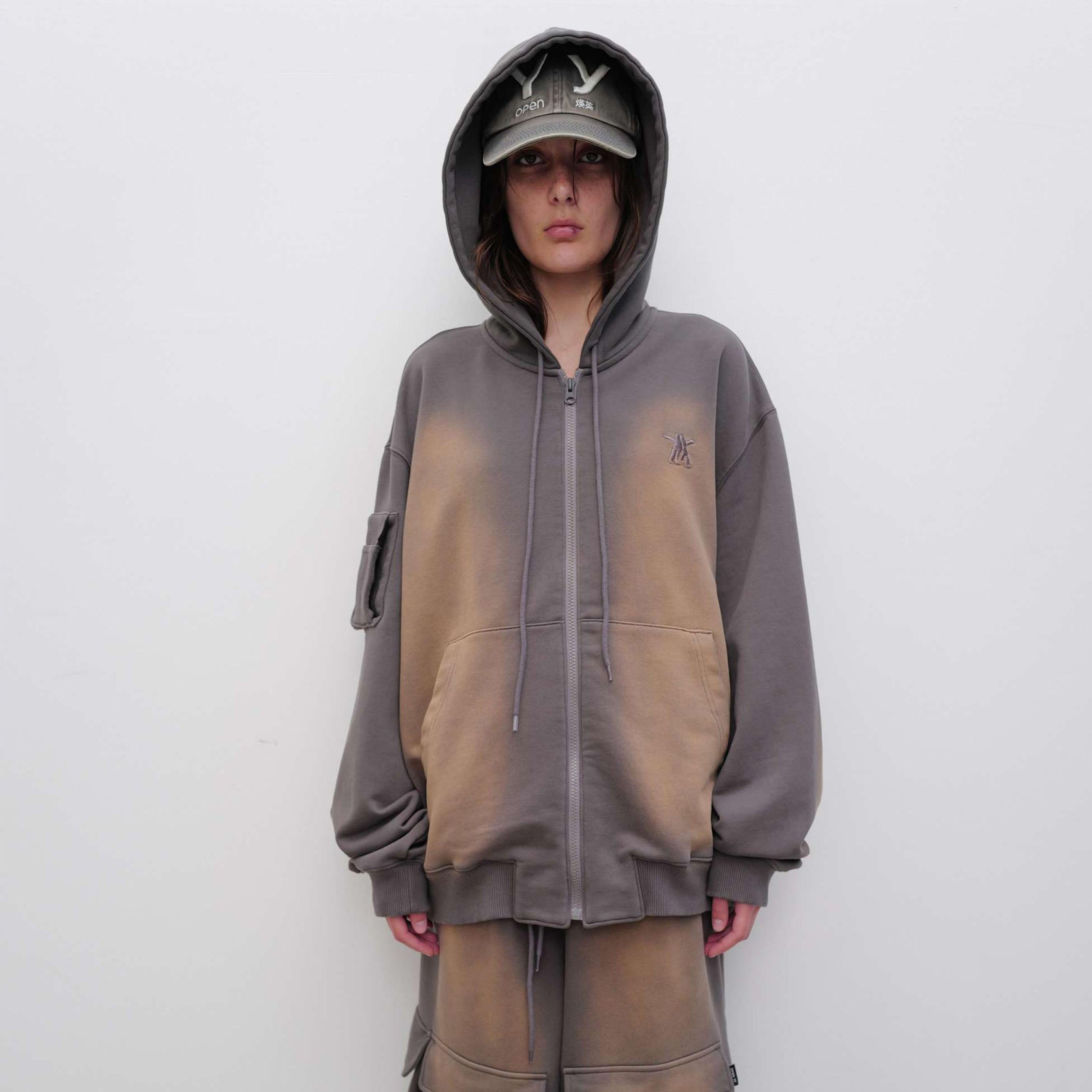 现货OPEN YY25春夏新品复古水洗做旧外套双拉链宽松上衣韩国代购