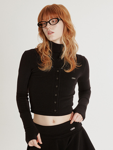 现货/CRANK 23冬季辣妹罗纹保暖开衫显瘦露脐上衣韩国设计师品牌