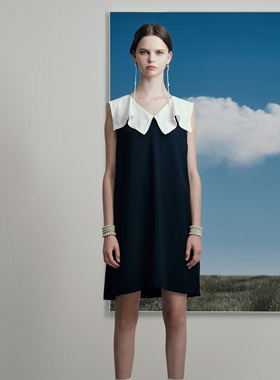 现货ROMANCHIC 21春夏新品无袖连衣裙拼接海军领直筒短裙韩国代购