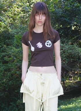 TheopenProduct2023夏新品印花圆领短款T恤修身弹力短袖韩国代购