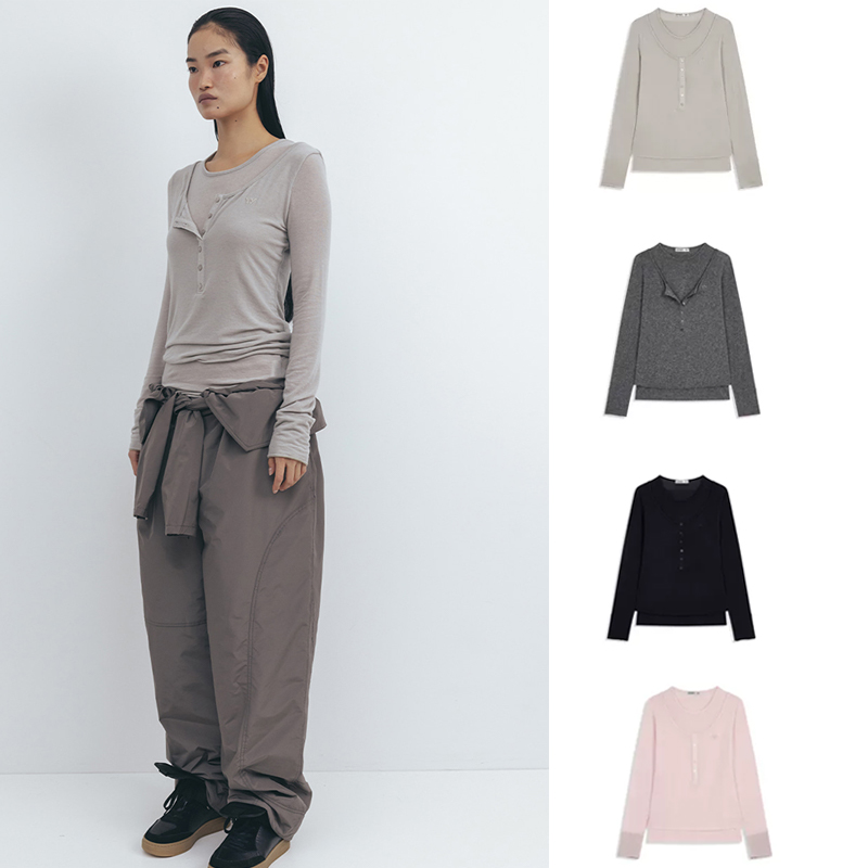 部分现货OPEN YY25冬分层天丝羊毛长袖T恤微透薄款打底衫韩国代购