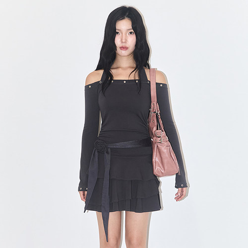 ILLIGO 25秋新款甜辣花朵一字肩多层荷叶边连衣裙韩国代购