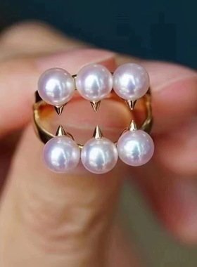 T家同款天然珍珠戒指恶魔魔爪