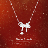 「猫眼石蝴蝶结」s999纯银项链女生轻奢小众高级感锁骨链生日礼物