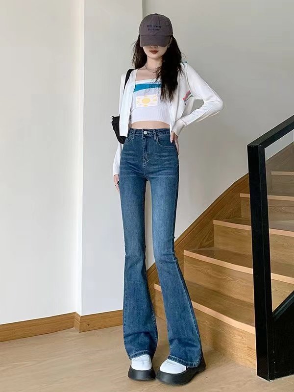高腰微喇叭牛仔裤女秋季2026新款修身弹力马蹄裤小个子显瘦拖地裤