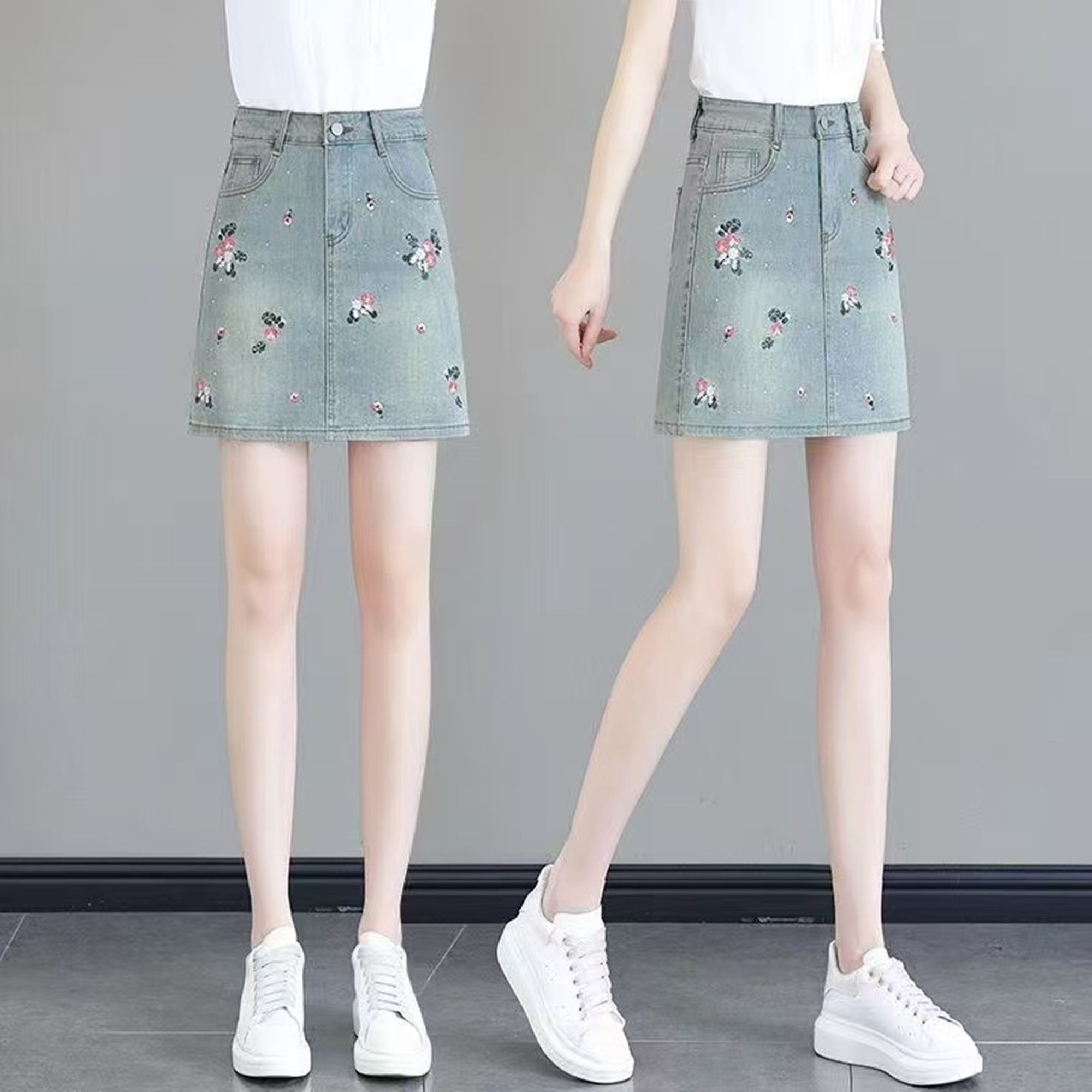 新中式小个子刺绣牛仔半身裙女2025夏季新款国风显瘦a字包臀短裙