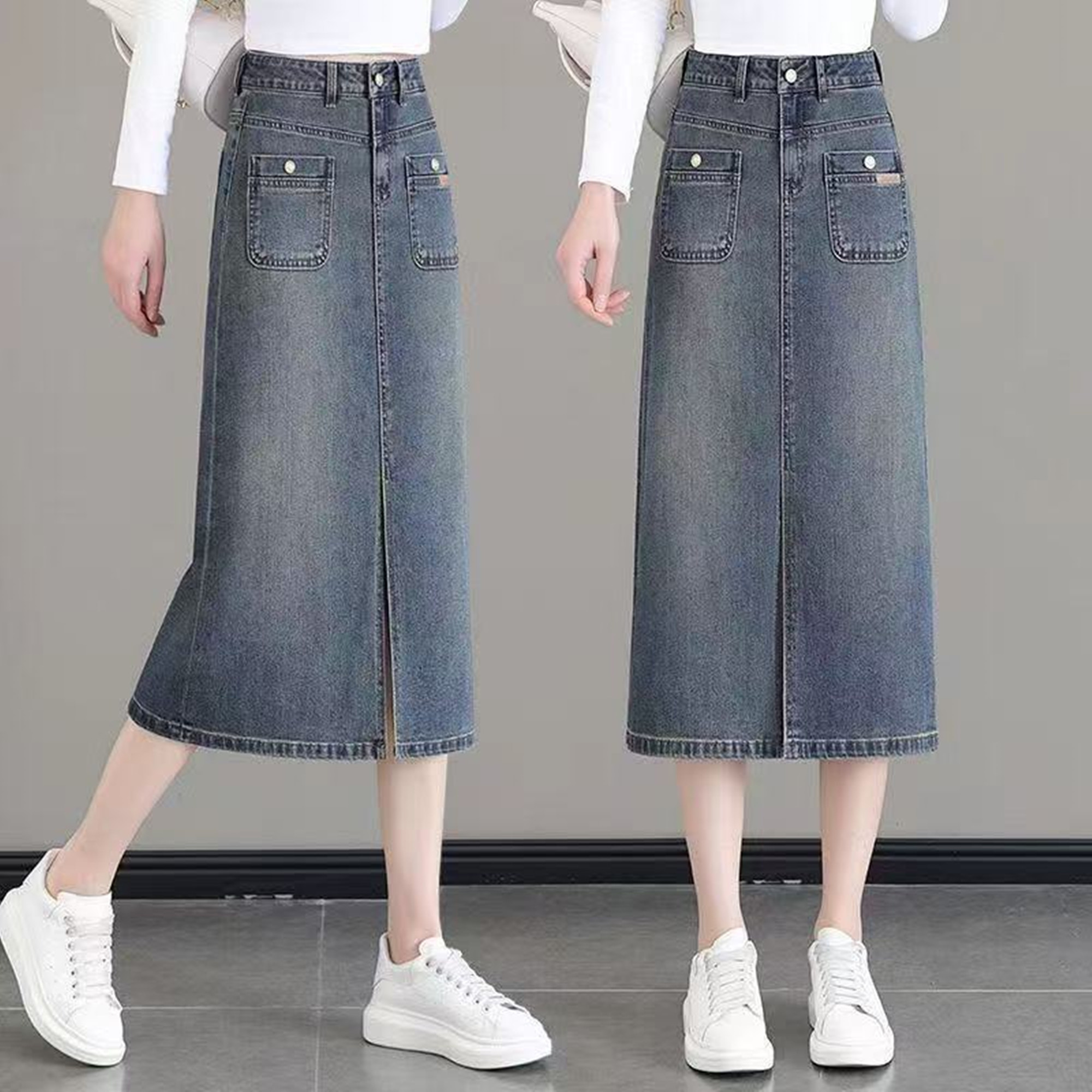 牛仔裙新款复古半身裙女2026夏季百搭中长款a字裙高腰开叉一步裙