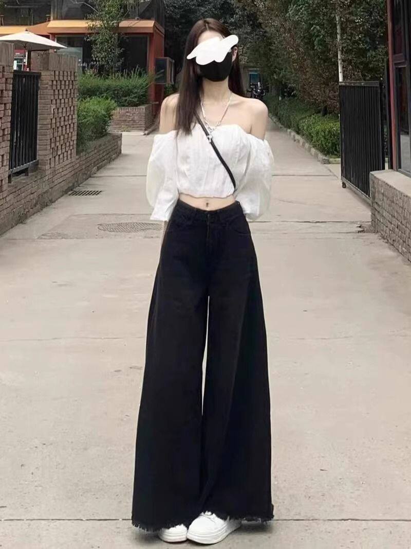 阔腿牛仔裤长裤宽松遮肉显瘦