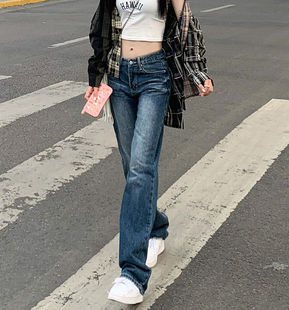 美式辣妹低腰牛仔裤女秋季2025新款复古水洗做旧宽松直筒拖地长裤