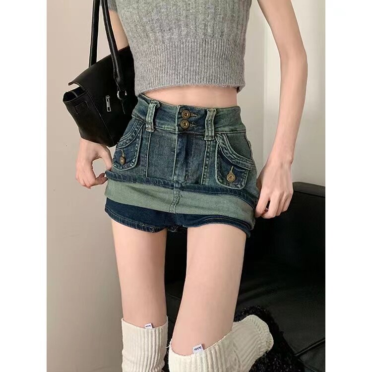 辣妹高腰复古牛仔半身裙包臀裙子