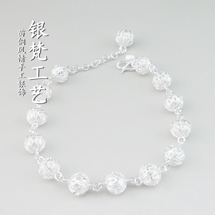 绣球手链足银999简约手工花丝
