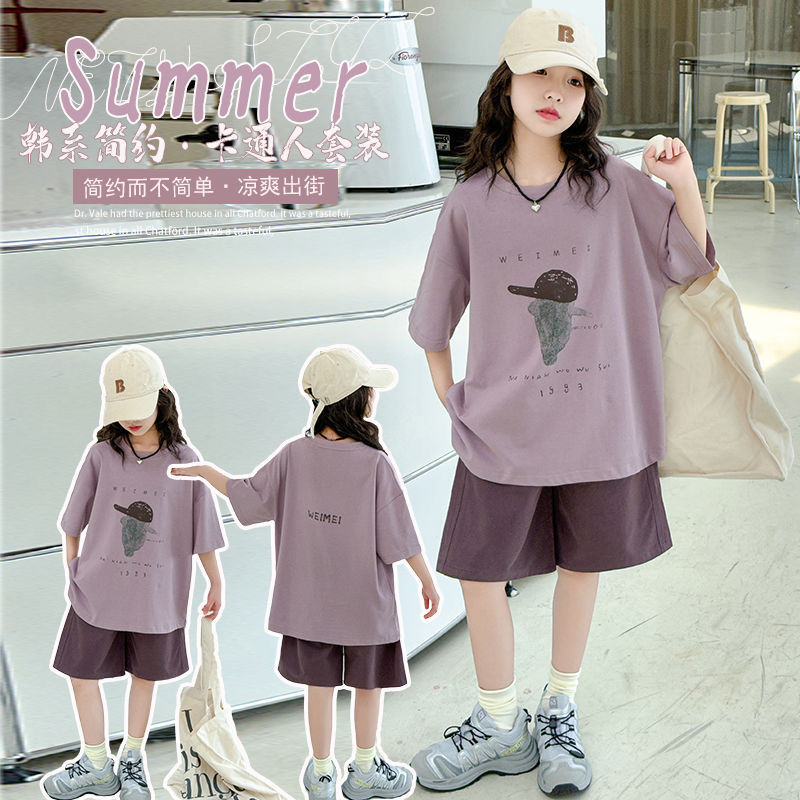 女童休闲宽松短裤套装夏装中大童学生两件套森系透气夏装女生短裤