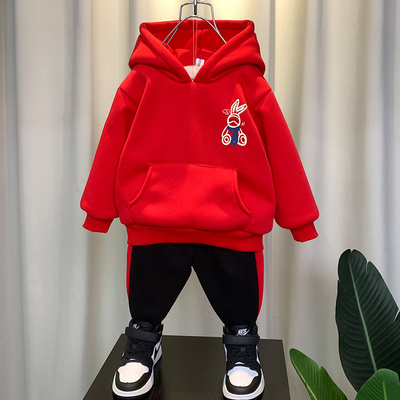 男童加绒套装过年冬装