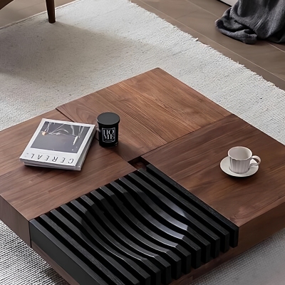 全实木茶几+双拼设计更加亮眼