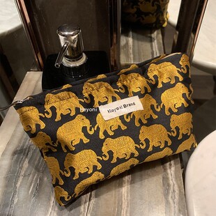 HEYONI韩国小号复古金色小象化妆包女补妆出行口红收纳零钱月事袋