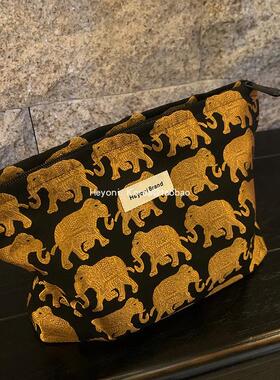 HEYONI韩国金色小象化妆包女复古小众度假出游洗漱便携ins收纳袋