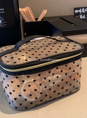 HEYONI韩国高级爱心植绒化妆包大容量网纱收纳洗漱包旅行便携手提