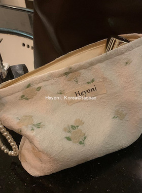 HEYONI韩国小众刺绣花朵化妆包大容量ins轻奢便携出游洗漱收纳袋