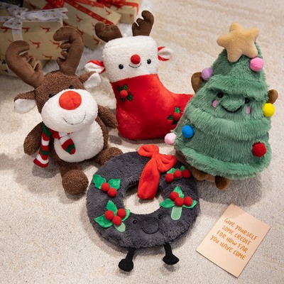 跨境圣诞树麋鹿公仔毛绒玩具花环玩偶圣诞袜子摆件布娃娃儿童礼物