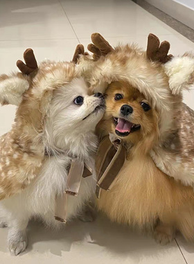 圣诞宠物服饰麋鹿斗篷披风保暖狗狗猫咪衣服变身装可爱狗狗冬装