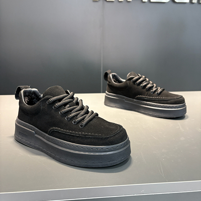 男鞋2025新款冬季保暖棉鞋真皮男士休闲运动板鞋厚底增高老爹鞋