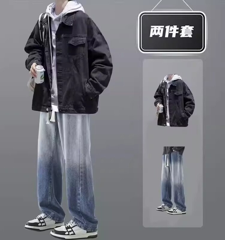 DENIM SUITS: MENS SPRING WEAR RETRO TRENDY BRAND HANDSOME HIGH-END MENS WEAR A SET A JACKET JEANS